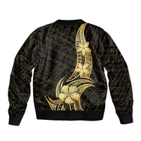 Gold Black Polynesia Hibiscus Plumeria Tattoo Sleeve Zip Bomber Jacket LT14 - Polynesian Pride