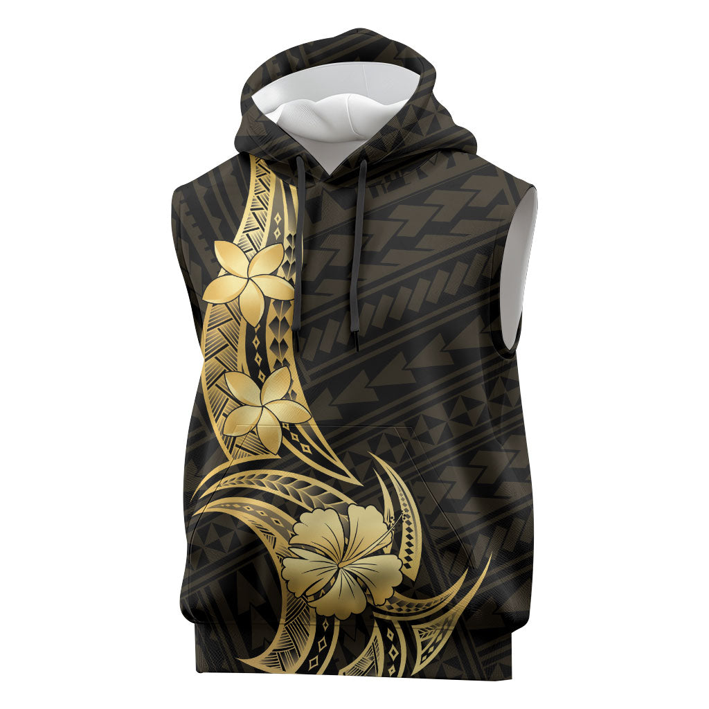 Gold Black Polynesia Hibiscus Plumeria Tattoo Sleeveless Hoodie LT14 Black - Polynesian Pride