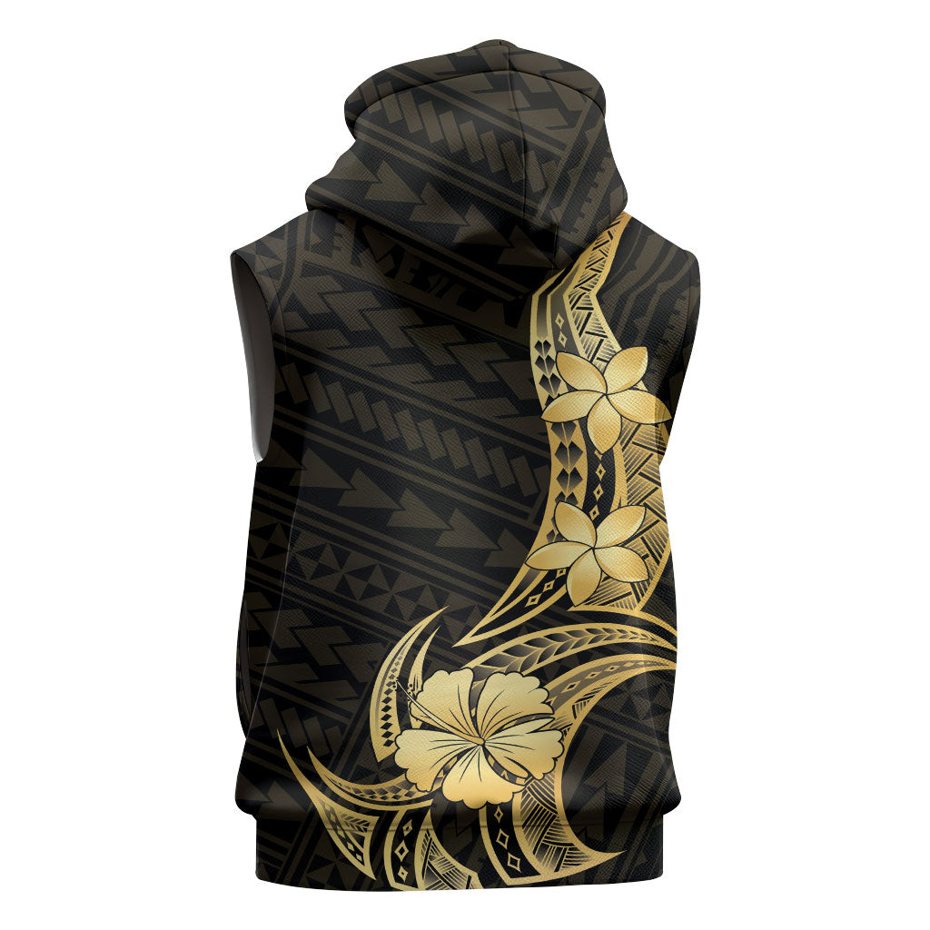 Gold Black Polynesia Hibiscus Plumeria Tattoo Sleeveless Hoodie LT14 - Polynesian Pride