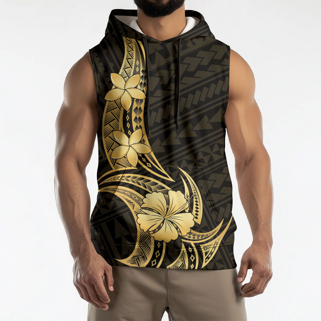 Gold Black Polynesia Hibiscus Plumeria Tattoo Sleeveless Hoodie LT14 - Polynesian Pride