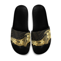 Gold Black Polynesia Hibiscus Plumeria Tattoo Slide Sandals LT14 Black - Polynesian Pride
