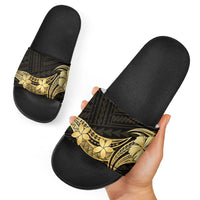 Gold Black Polynesia Hibiscus Plumeria Tattoo Slide Sandals LT14 - Polynesian Pride