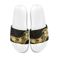 Gold Black Polynesia Hibiscus Plumeria Tattoo Slide Sandals LT14 Black - Polynesian Pride