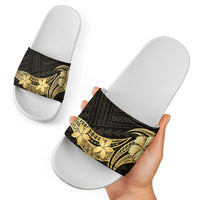 Gold Black Polynesia Hibiscus Plumeria Tattoo Slide Sandals LT14 - Polynesian Pride