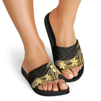 Gold Black Polynesia Hibiscus Plumeria Tattoo Slide Sandals LT14 - Polynesian Pride