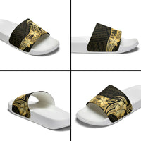 Gold Black Polynesia Hibiscus Plumeria Tattoo Slide Sandals LT14 - Polynesian Pride