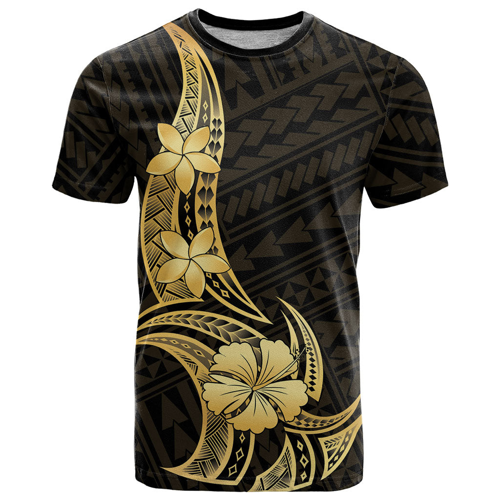 Gold Black Polynesia Hibiscus Plumeria Tattoo T Shirt LT14 Black - Polynesian Pride
