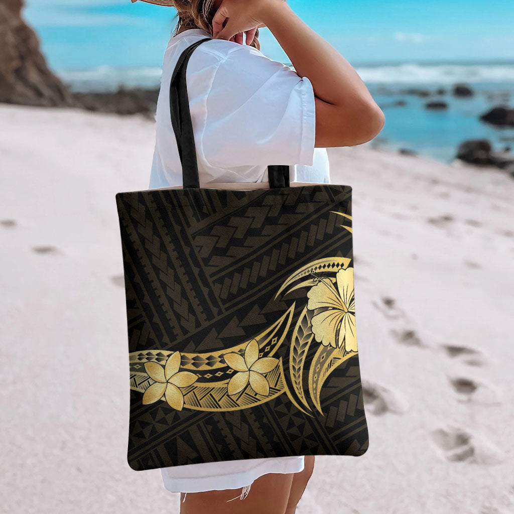 Gold Black Polynesia Hibiscus Plumeria Tattoo Tote Bag LT14 - Polynesian Pride