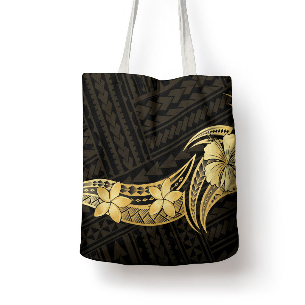 Gold Black Polynesia Hibiscus Plumeria Tattoo Tote Bag LT14 - Polynesian Pride