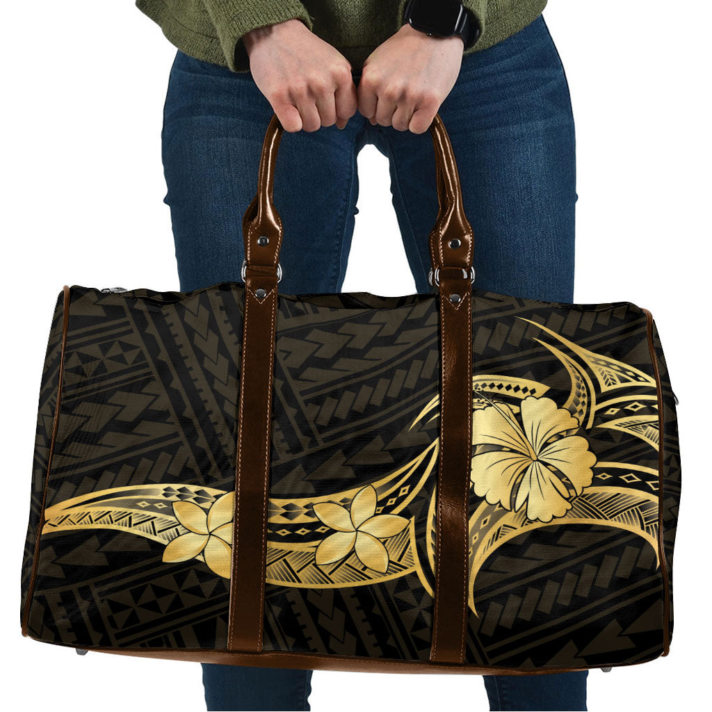 Gold Black Polynesia Hibiscus Plumeria Tattoo Travel Bag LT14 Black - Polynesian Pride