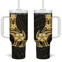 Gold Black Polynesia Hibiscus Plumeria Tattoo Tumbler With Handle LT14 One Size: 40 oz Black - Polynesian Pride
