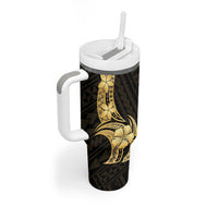 Gold Black Polynesia Hibiscus Plumeria Tattoo Tumbler With Handle LT14 - Polynesian Pride