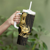 Gold Black Polynesia Hibiscus Plumeria Tattoo Tumbler With Handle LT14 - Polynesian Pride
