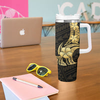 Gold Black Polynesia Hibiscus Plumeria Tattoo Tumbler With Handle LT14 - Polynesian Pride