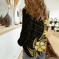Gold Black Polynesia Hibiscus Plumeria Tattoo Women Casual Shirt LT14 - Polynesian Pride