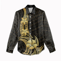 Gold Black Polynesia Hibiscus Plumeria Tattoo Women Casual Shirt LT14 - Polynesian Pride