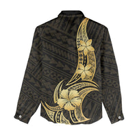 Gold Black Polynesia Hibiscus Plumeria Tattoo Women Casual Shirt LT14 - Polynesian Pride