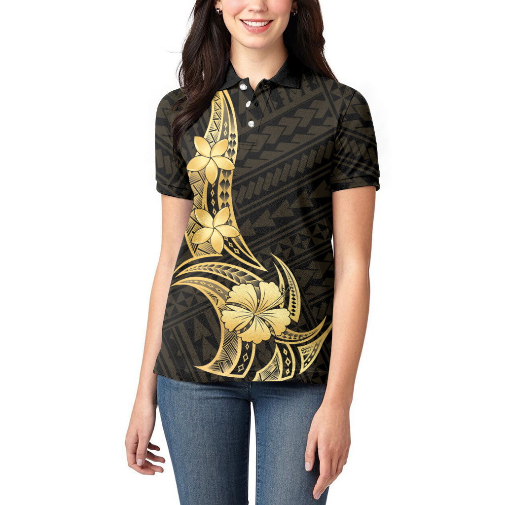 Gold Black Polynesia Hibiscus Plumeria Tattoo Women Polo Shirt LT14 - Polynesian Pride