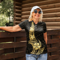Gold Black Polynesia Hibiscus Plumeria Tattoo Women Polo Shirt LT14 - Polynesian Pride