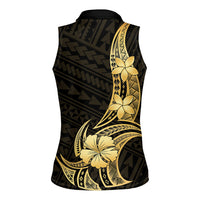 Gold Black Polynesia Hibiscus Plumeria Tattoo Women Sleeveless Polo Shirt LT14 - Polynesian Pride
