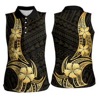 Gold Black Polynesia Hibiscus Plumeria Tattoo Women Sleeveless Polo Shirt LT14 - Polynesian Pride