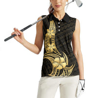 Gold Black Polynesia Hibiscus Plumeria Tattoo Women Sleeveless Polo Shirt LT14 - Polynesian Pride