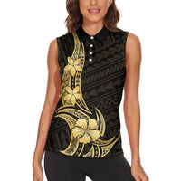 Gold Black Polynesia Hibiscus Plumeria Tattoo Women Sleeveless Polo Shirt LT14 - Polynesian Pride
