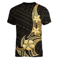 Gold Black Polynesia Hibiscus Plumeria Tattoo Women V-Neck T-Shirt LT14 - Polynesian Pride
