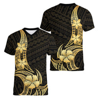 Gold Black Polynesia Hibiscus Plumeria Tattoo Women V-Neck T-Shirt LT14 - Polynesian Pride
