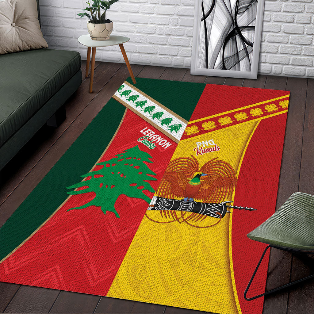 Rugby Papua New Guinea and Lebanon Area Rug PNG Kumuls Cedars Together LT14 Multicolor - Polynesian Pride