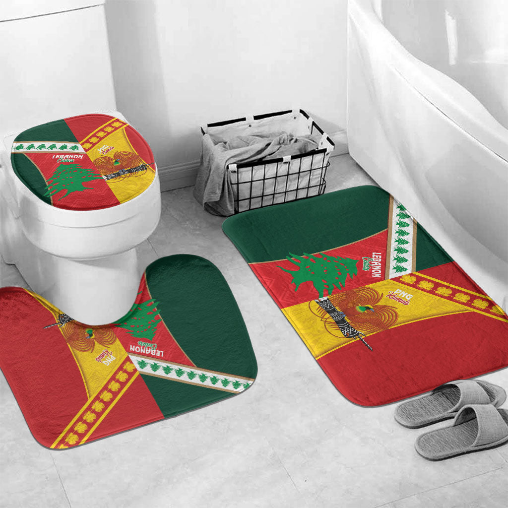 Rugby Papua New Guinea and Lebanon Bathroom Set PNG Kumuls Cedars Together LT14 Mat Set Only (3 pcs) One Size Multicolor - Polynesian Pride