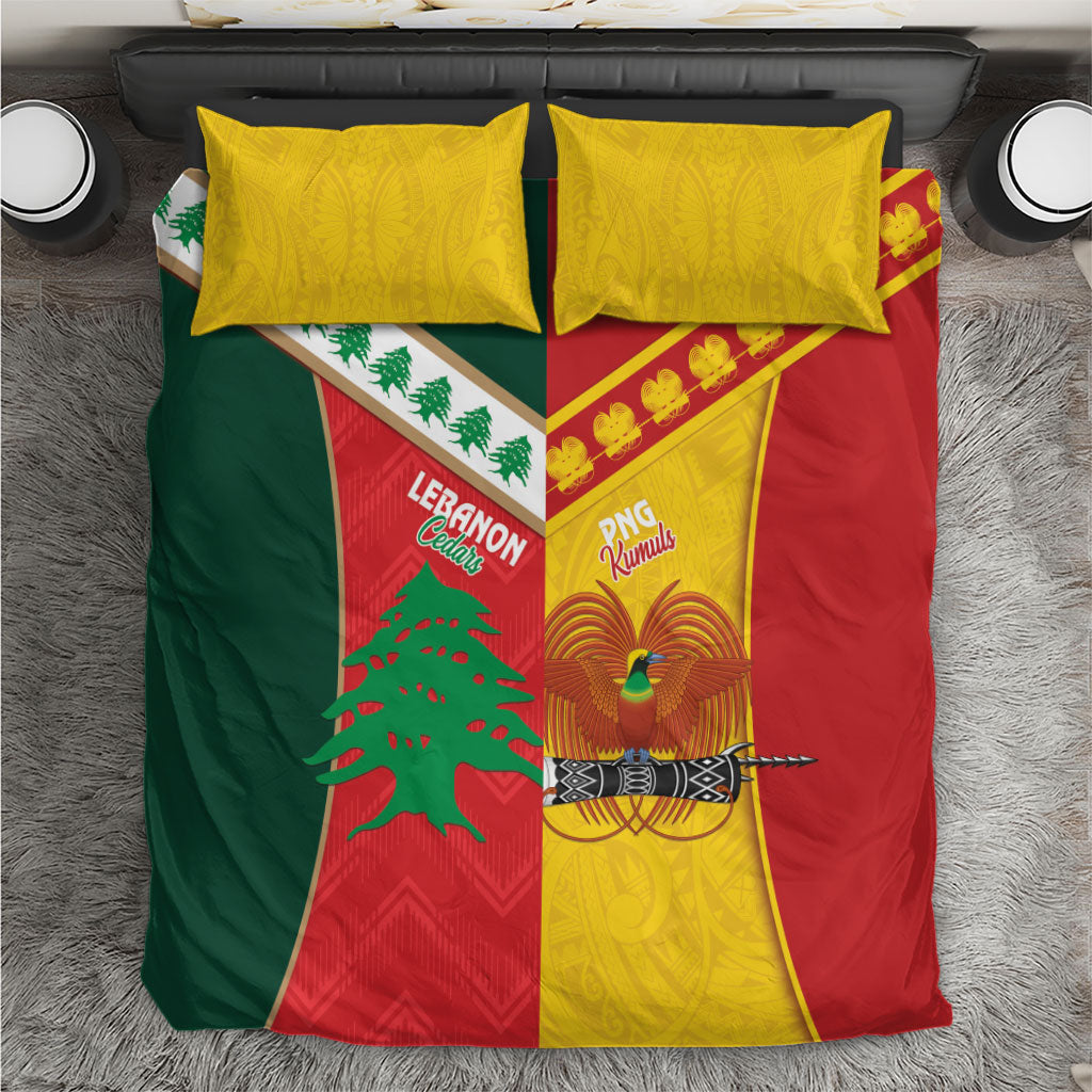 Rugby Papua New Guinea and Lebanon Bedding Set PNG Kumuls Cedars Together LT14 Multicolor - Polynesian Pride