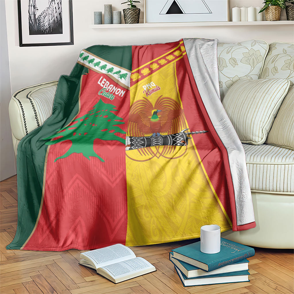 Rugby Papua New Guinea and Lebanon Blanket PNG Kumuls Cedars Together LT14 Multicolor - Polynesian Pride