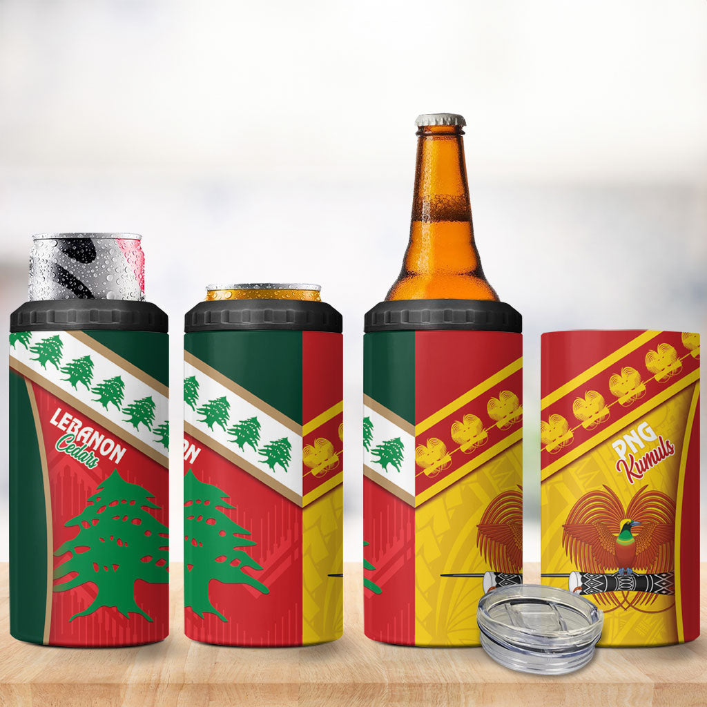 Rugby Papua New Guinea and Lebanon 4 in 1 Can Cooler Tumbler PNG Kumuls Cedars Together LT14 - Polynesian Pride