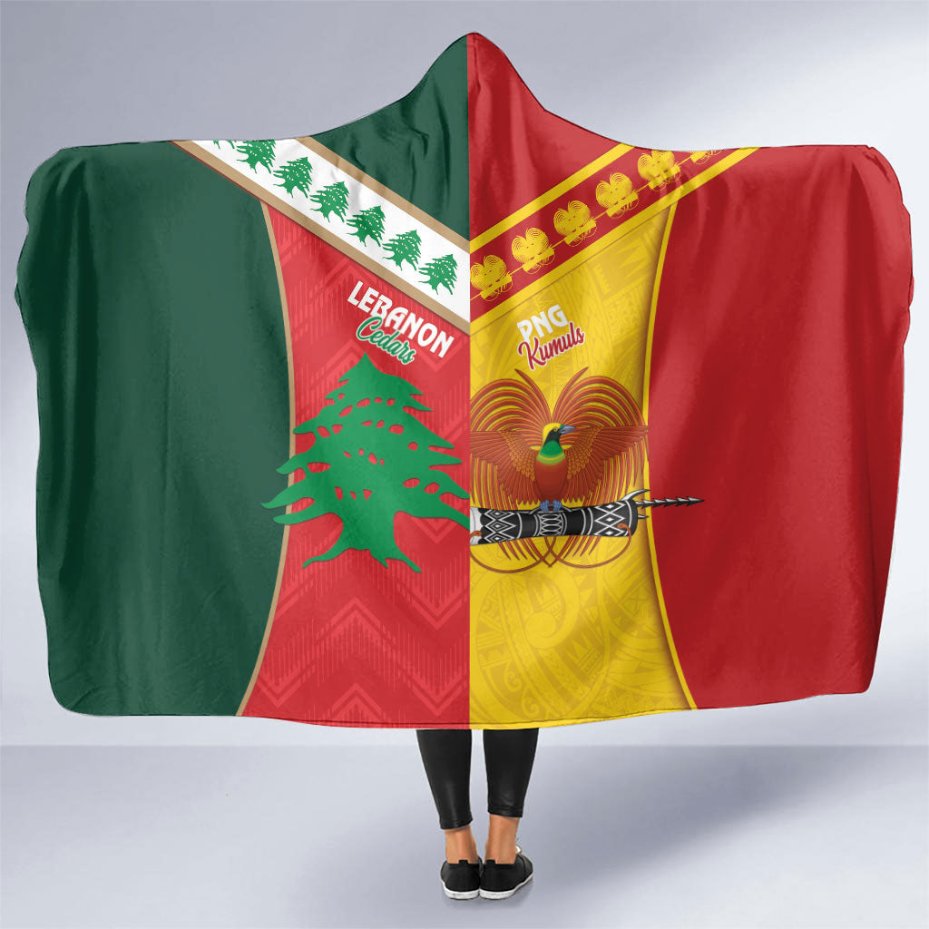 Rugby Papua New Guinea and Lebanon Hooded Blanket PNG Kumuls Cedars Together LT14 One Size Multicolor - Polynesian Pride