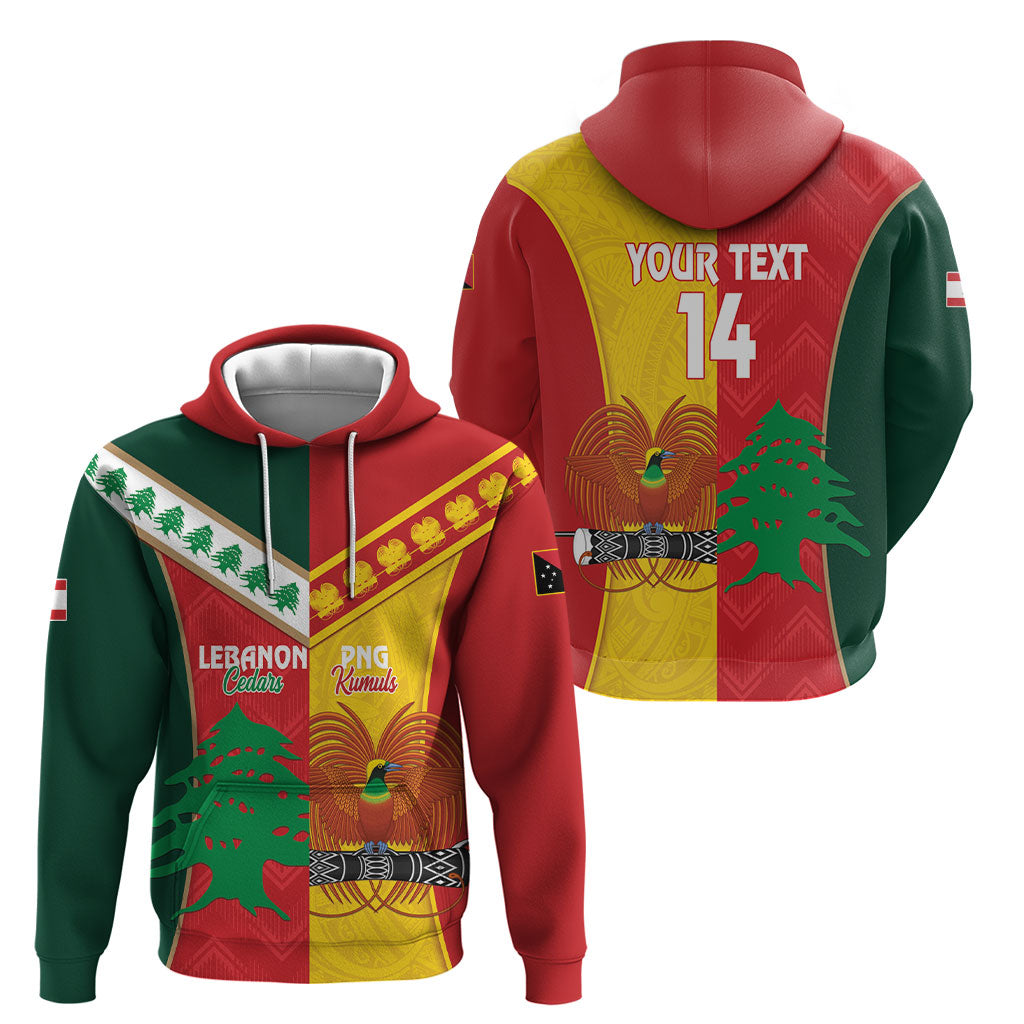Custom Rugby Papua New Guinea and Lebanon Hoodie PNG Kumuls Cedars Together LT14 - Polynesian Pride