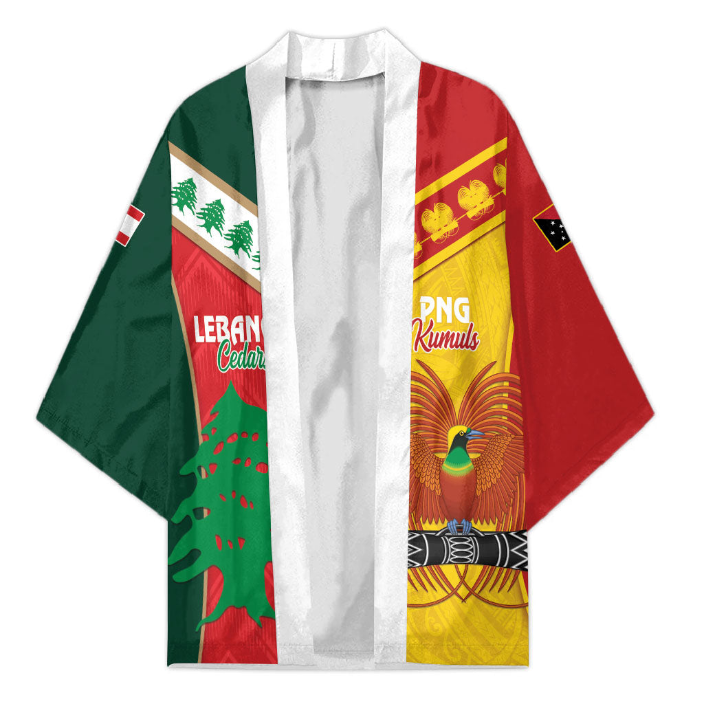 Custom Rugby Papua New Guinea and Lebanon Kimono PNG Kumuls Cedars Together LT14 Unisex Multicolor - Polynesian Pride