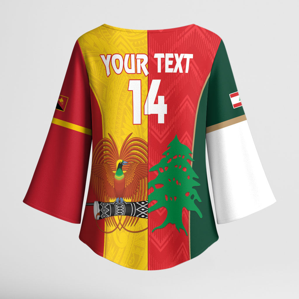 Custom Rugby Papua New Guinea and Lebanon Kimono Sleeve Blouse PNG Kumuls Cedars Together LT14 - Polynesian Pride