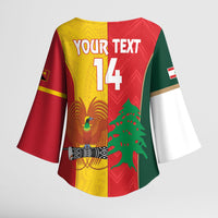 Custom Rugby Papua New Guinea and Lebanon Kimono Sleeve Blouse PNG Kumuls Cedars Together LT14 - Polynesian Pride