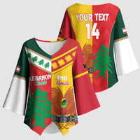 Custom Rugby Papua New Guinea and Lebanon Kimono Sleeve Blouse PNG Kumuls Cedars Together LT14 - Polynesian Pride