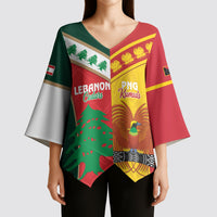 Custom Rugby Papua New Guinea and Lebanon Kimono Sleeve Blouse PNG Kumuls Cedars Together LT14 - Polynesian Pride