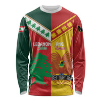 Custom Rugby Papua New Guinea and Lebanon Long Sleeve Shirt PNG Kumuls Cedars Together LT14 Unisex Multicolor - Polynesian Pride