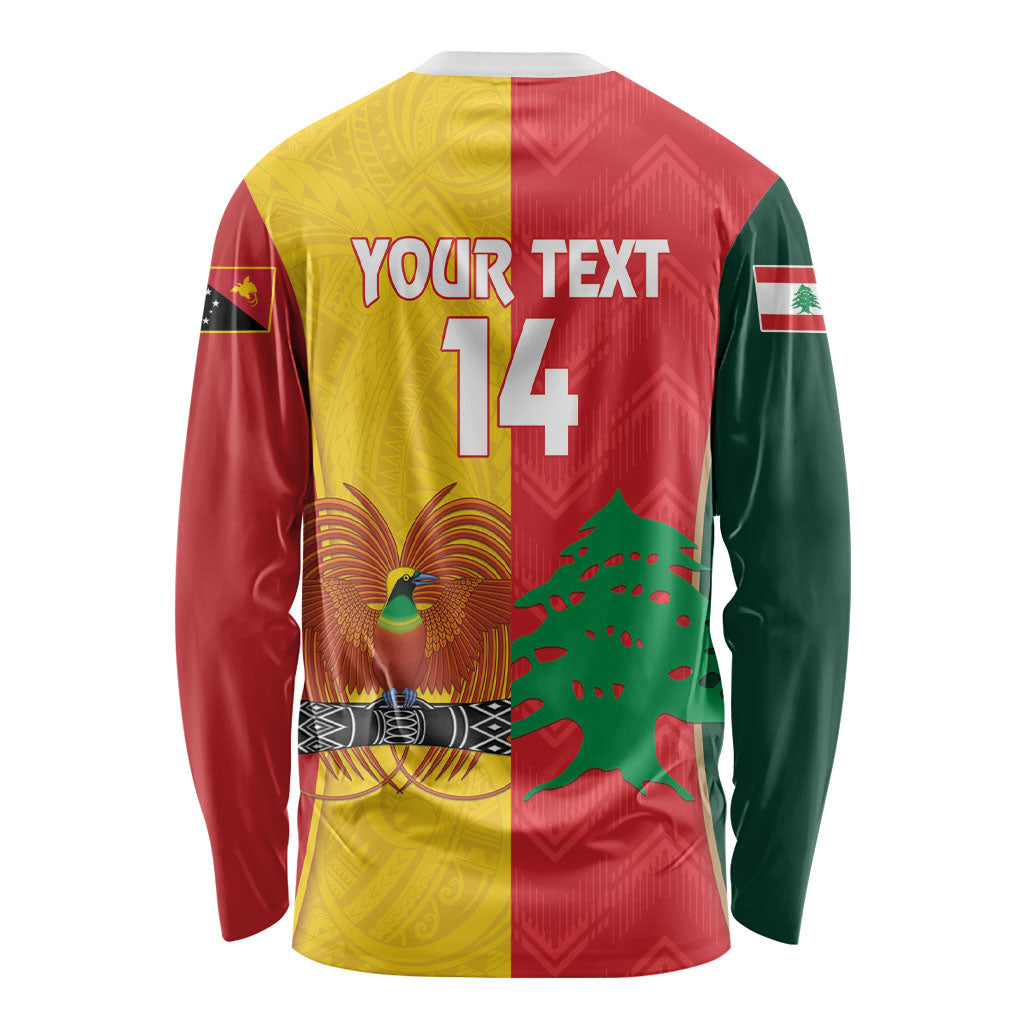 Custom Rugby Papua New Guinea and Lebanon Long Sleeve Shirt PNG Kumuls Cedars Together LT14 - Polynesian Pride