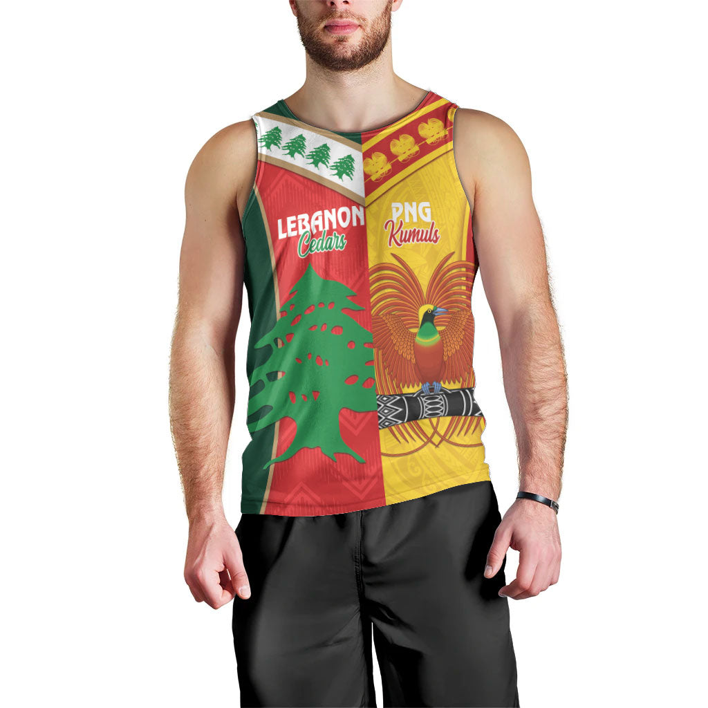 Custom Rugby Papua New Guinea and Lebanon Men Tank Top PNG Kumuls Cedars Together LT14 - Polynesian Pride