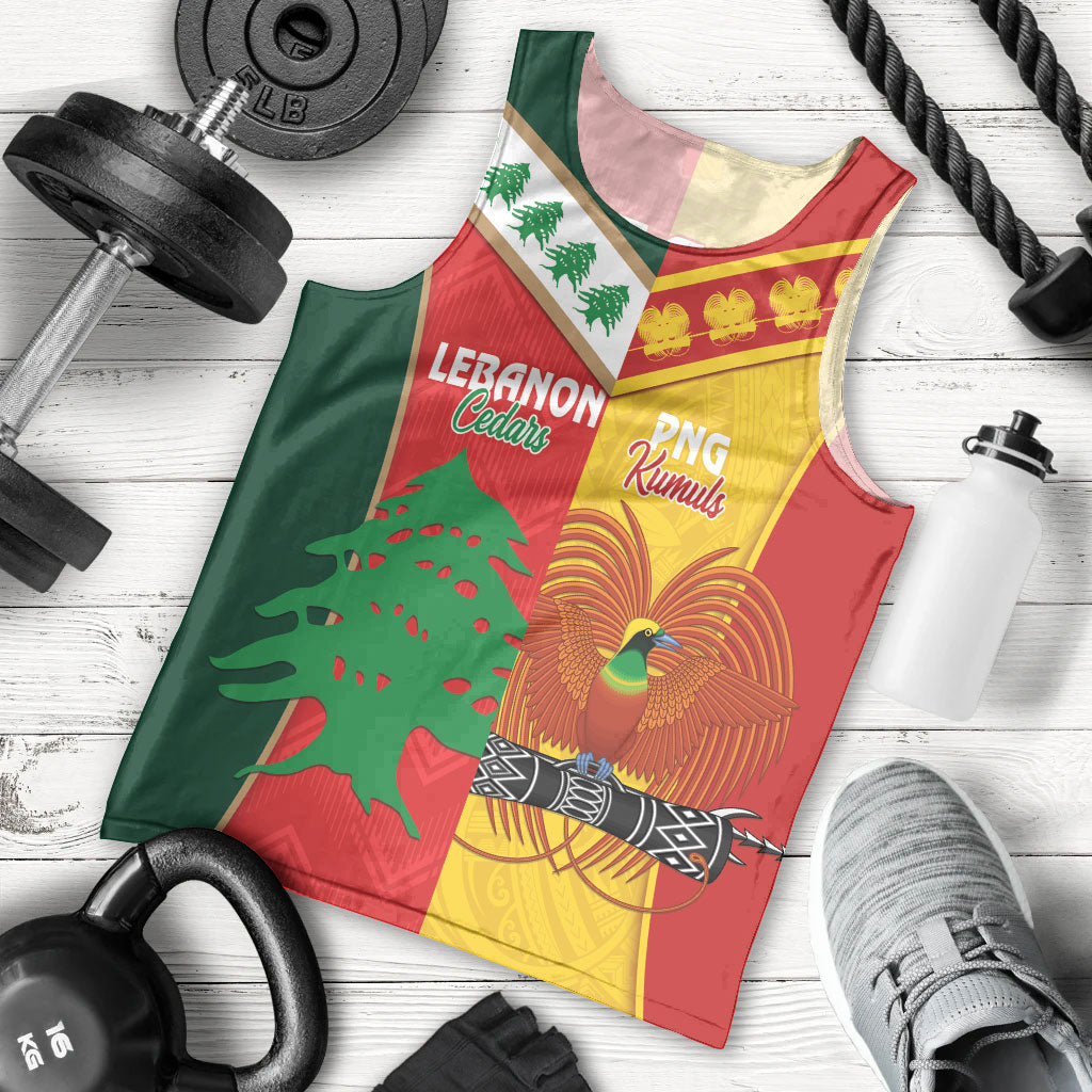 Custom Rugby Papua New Guinea and Lebanon Men Tank Top PNG Kumuls Cedars Together LT14 - Polynesian Pride