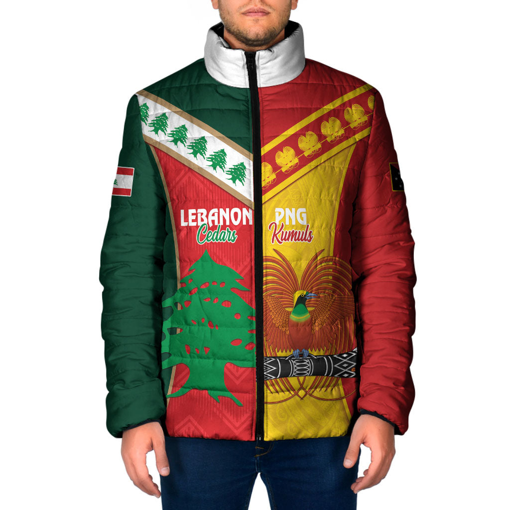 Custom Rugby Papua New Guinea and Lebanon Padded Jacket PNG Kumuls Cedars Together LT14 Men Multicolor - Polynesian Pride