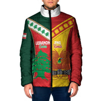 Custom Rugby Papua New Guinea and Lebanon Padded Jacket PNG Kumuls Cedars Together LT14 Men Multicolor - Polynesian Pride