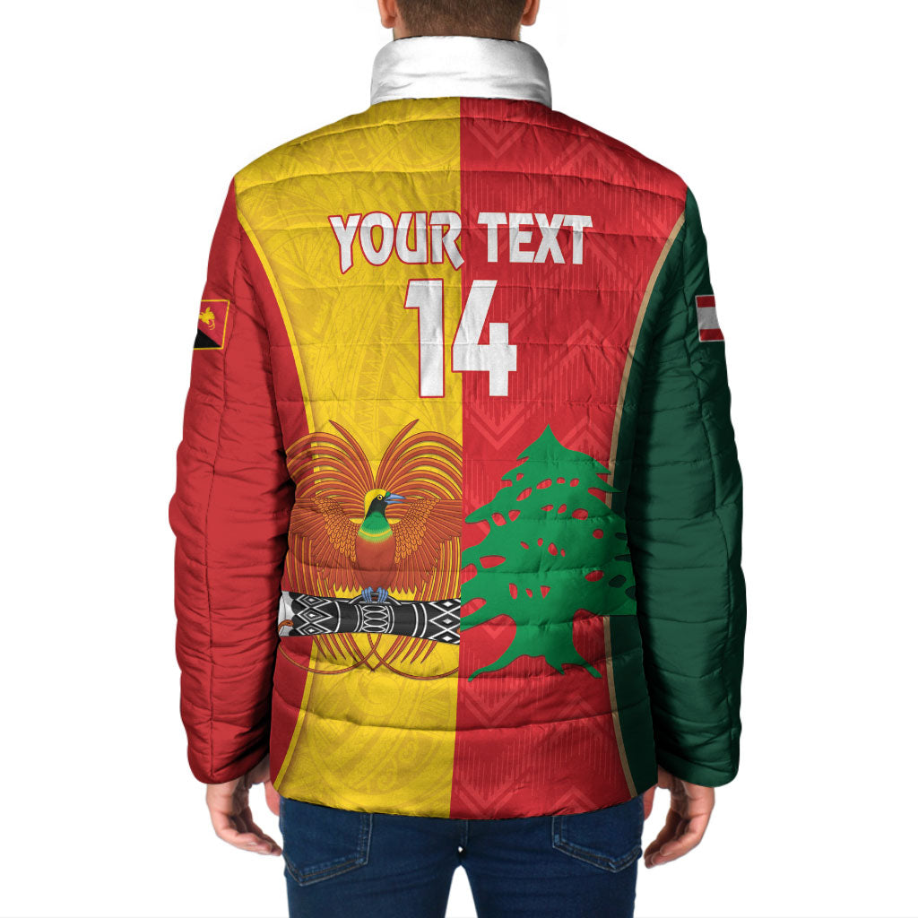 Custom Rugby Papua New Guinea and Lebanon Padded Jacket PNG Kumuls Cedars Together LT14 - Polynesian Pride