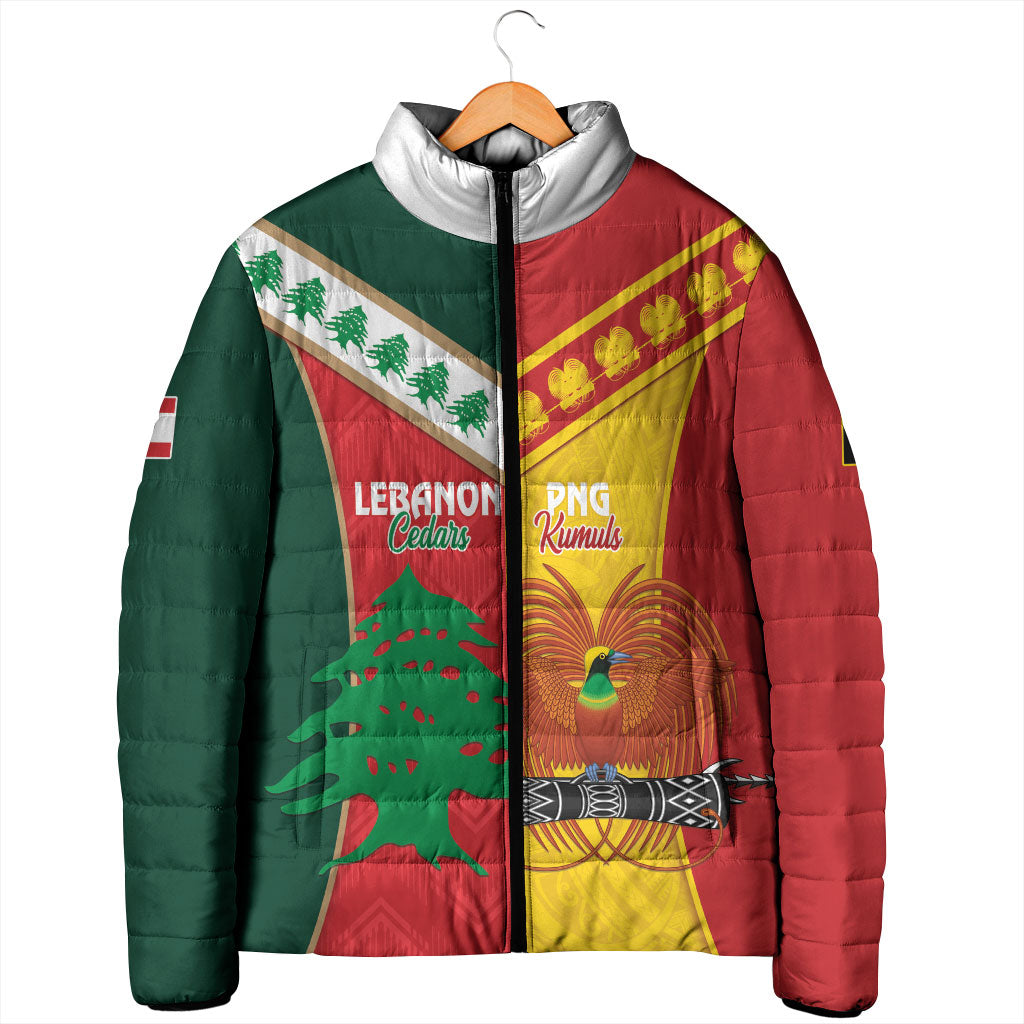 Custom Rugby Papua New Guinea and Lebanon Padded Jacket PNG Kumuls Cedars Together LT14 - Polynesian Pride