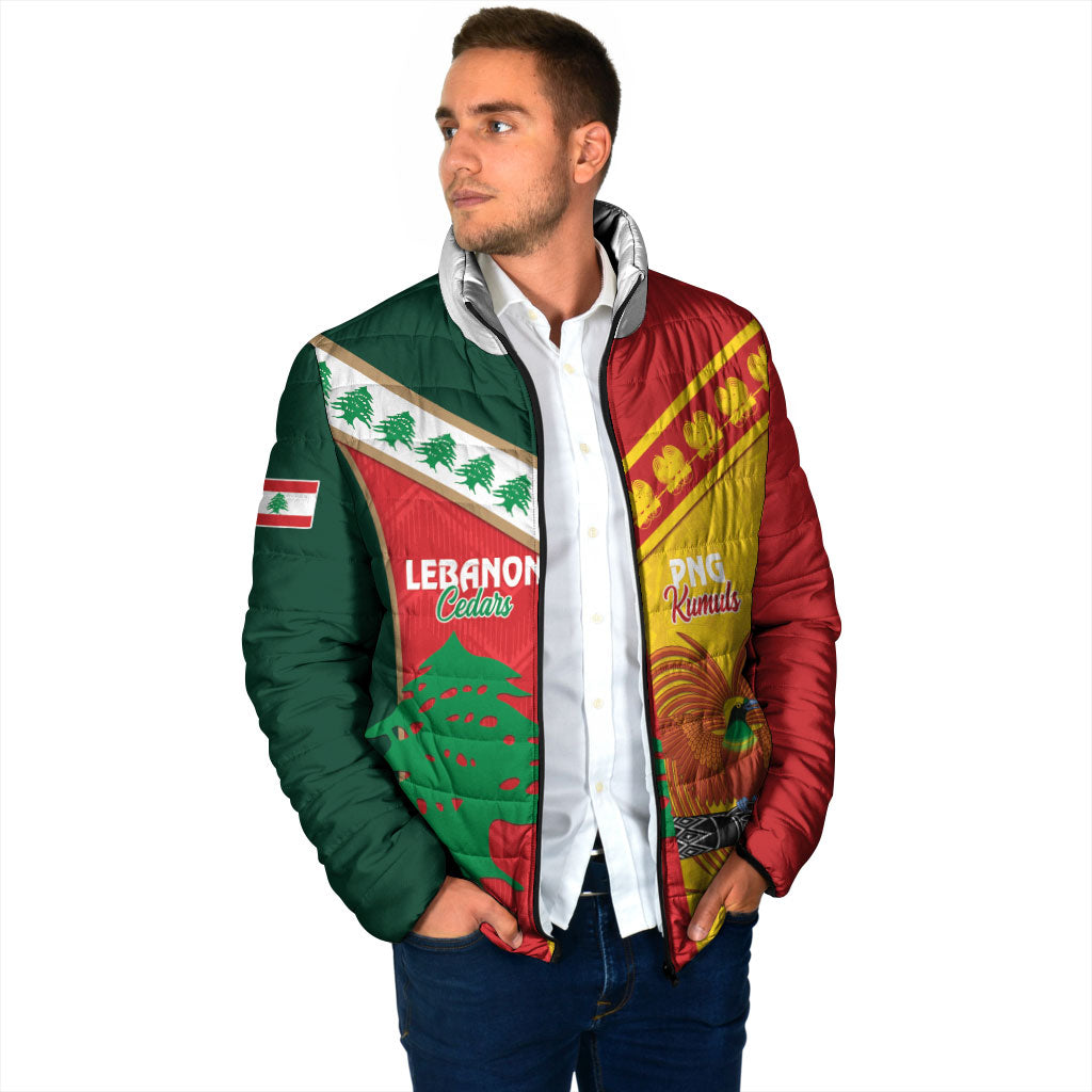 Custom Rugby Papua New Guinea and Lebanon Padded Jacket PNG Kumuls Cedars Together LT14 - Polynesian Pride
